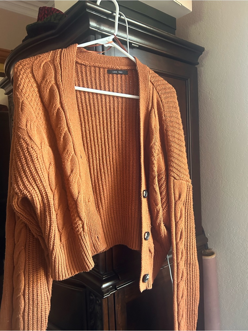 Love Tree Burnt Orange Cable Knit Cropped Cardigan
